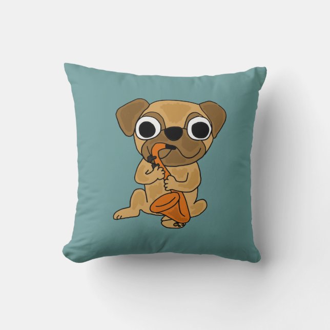 AJ- Pug Playing Saxophone Pillow (Front)