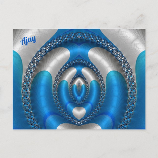 AJAY Bright!~  Blue White 3D Fractal Design ~ Postcard (Front)