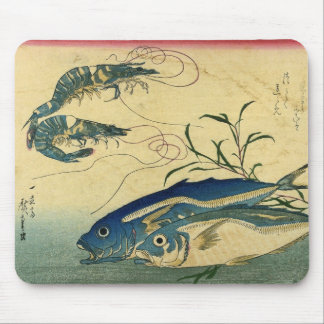 Aji & Ebi - Hiroshige's Colourful Japanese Fish Mouse Pad
