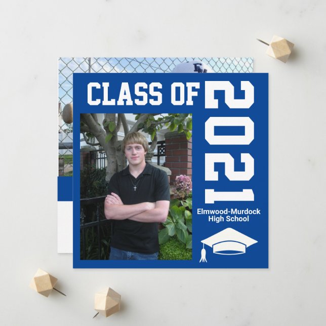 Ajouter des photos à Blue Graduation Invitations p (Devant/Arrière en situation)