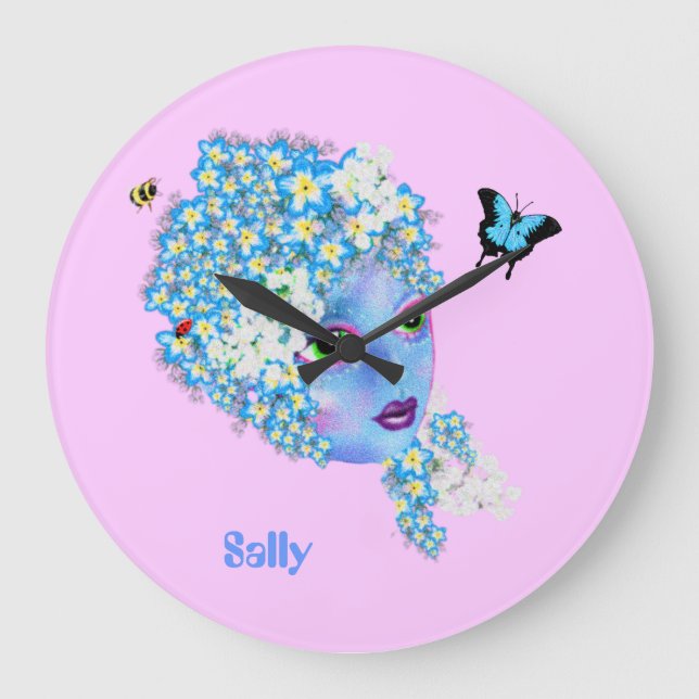 Ajouter le nom Flower Horloge fée, girly joli bleu (Recto)