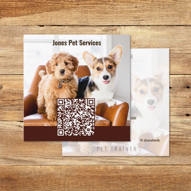 Ajouter Photo Custom Pet QR Code Carré Cartes de v (Add Photo Pet QR Code Square Business Cards (front and back))