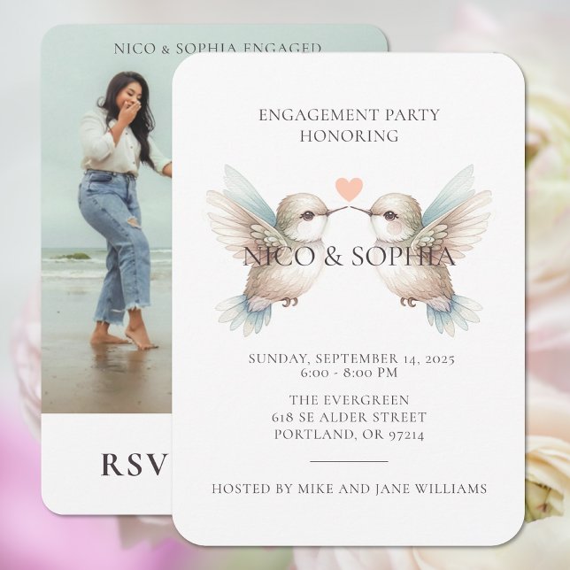 Ajouter Photo Cute Engagement Party Invitation (Add Photo Cute Engagement Party Invitation (front and back))