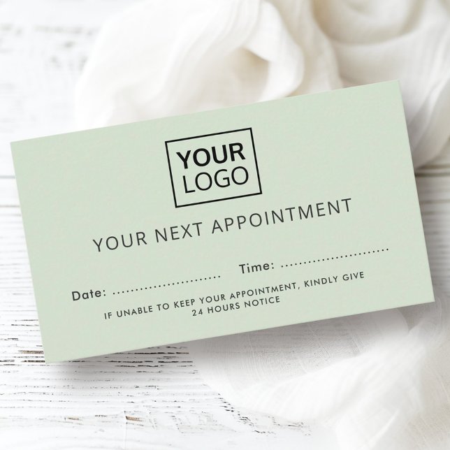 Ajouter un logo carte de rendez-vous moderne vert  (Add logo light sage green modern appointment cards)