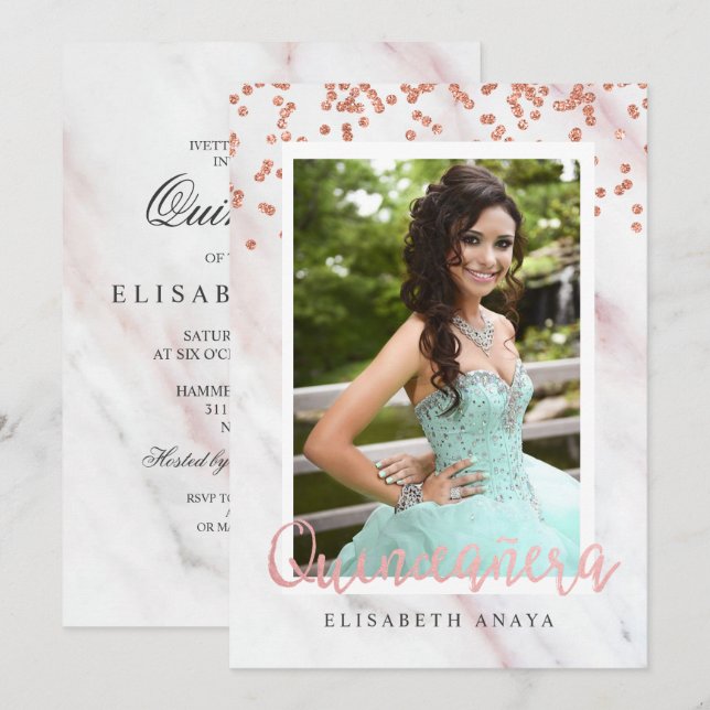 AJOUTER UNE PHOTO - Invitation Moderne Quinceanera (Devant / Derrière)