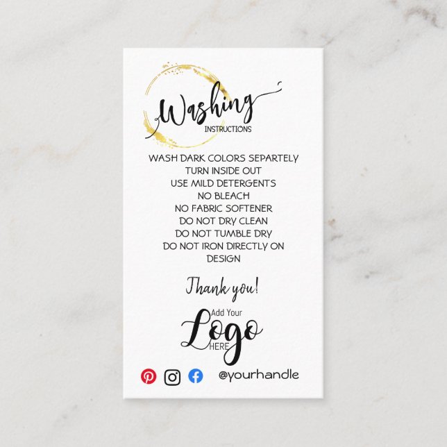 AJOUTER VOS instructions de lavage de LOGO CARTES  (Devant)