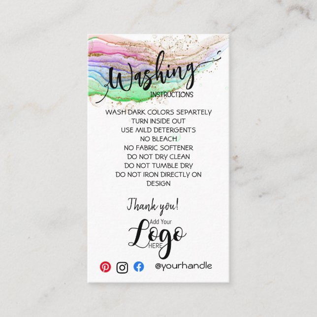 AJOUTER VOS instructions de lavage LOGO CARTES DE  (Devant)