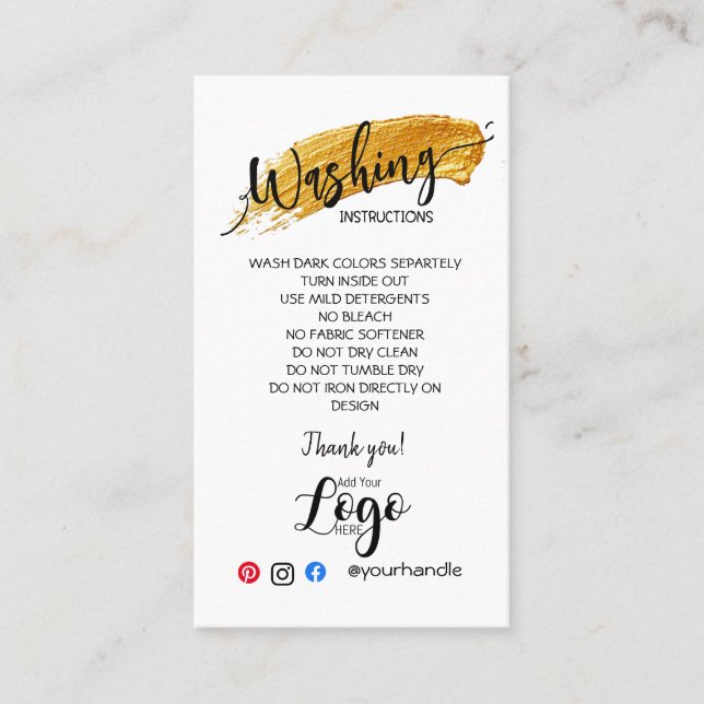 AJOUTER VOS instructions de lavage LOGO CARTES DE  (Devant)