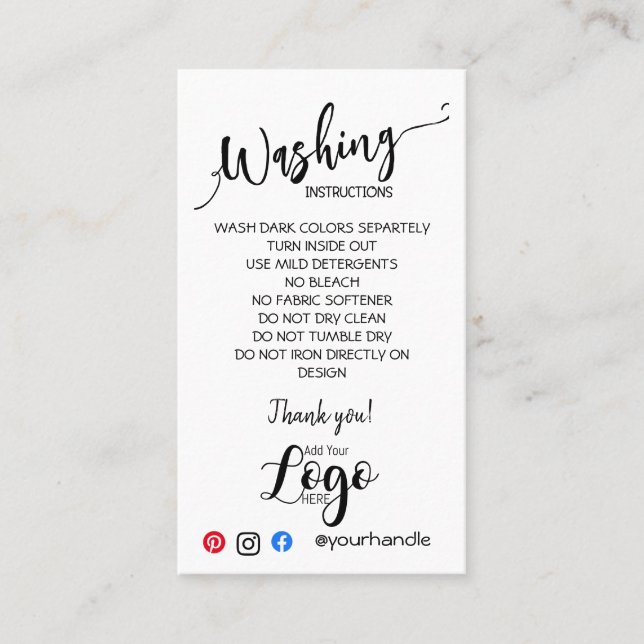 AJOUTER VOS instructions de lavage LOGO CARTES DE  (Devant)