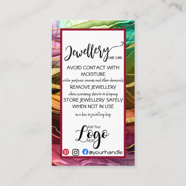 AJOUTER VOTRE LOGO CARTES DE SOINS DE BIJOUX PETIT (Devant)