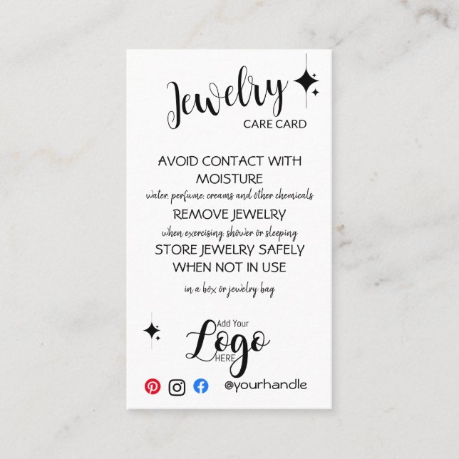 AJOUTER VOTRE LOGO CARTES DE SOINS DE BIJOUX PETIT (Devant)