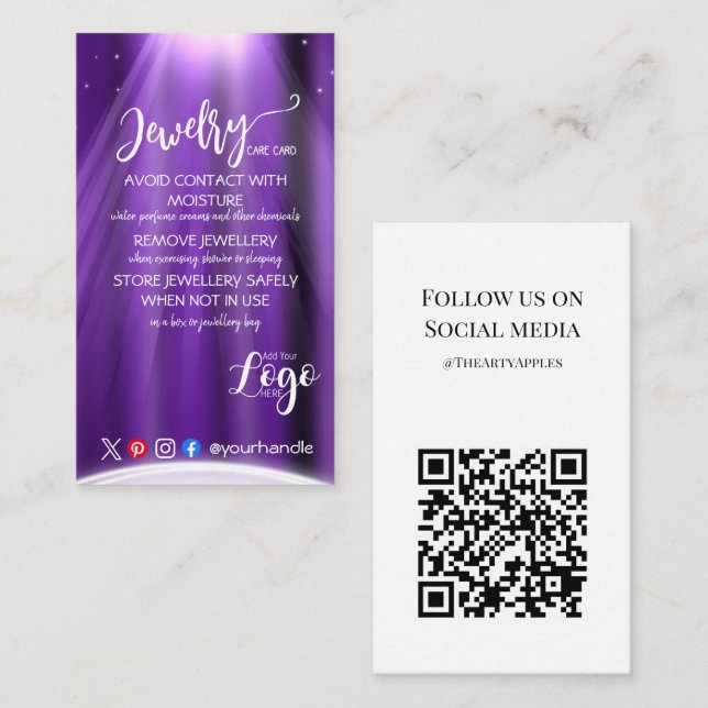 AJOUTER VOTRE LOGO CARTES DE SOINS DE BIJOUX UK (Devant / Derrière)