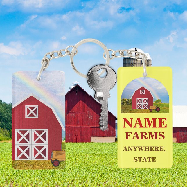 Ajouter votre nom à la grange rouge avec le ciel b (Add Your Name to Red Barn with Blue Sky Keychain)