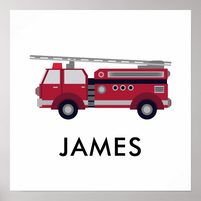 Ajouter votre nom Camion de feu rouge Poster perso (Devant)