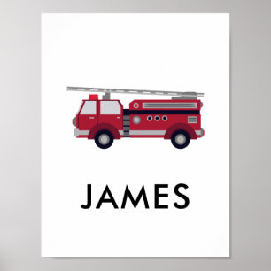 Ajouter votre nom Camion de feu rouge Poster perso