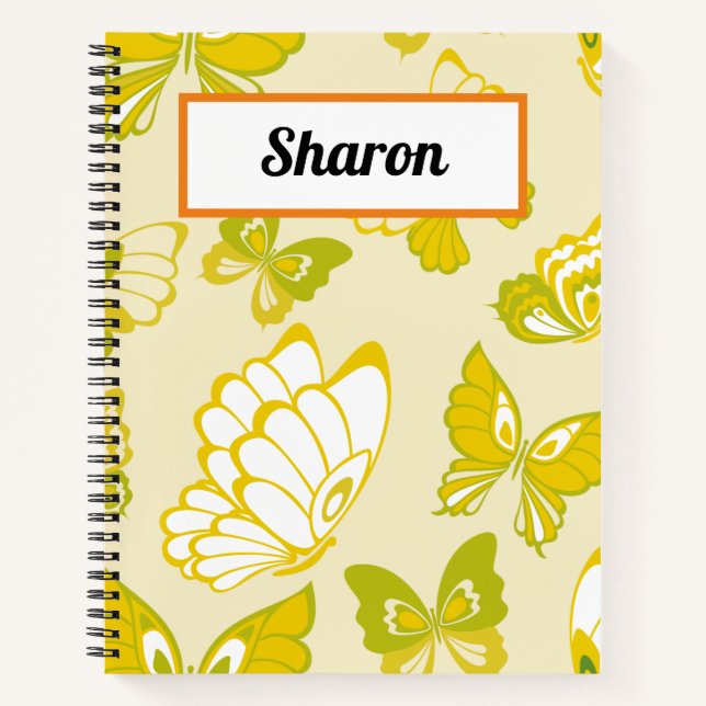Ajouter votre nom Motif papillon jaune Carnet (Devant)