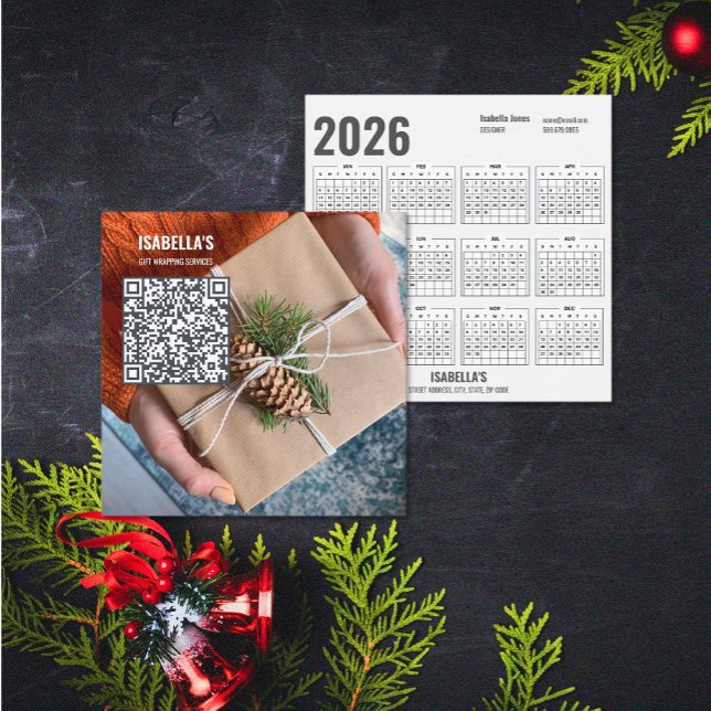 Ajouter votre photo - Cartes de visite de Noël per (Christmas QR Code 2026 Calendar Business Card (front and back))