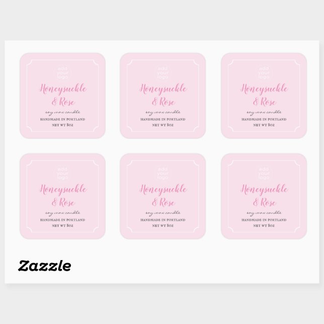 Ajoutez votre Carré de Étiquette rose pâle à bougi (Feuille)