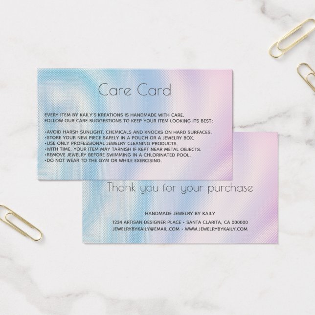 Ajoutez votre logo Carte de Soins pour bijoux holo (Bureau)