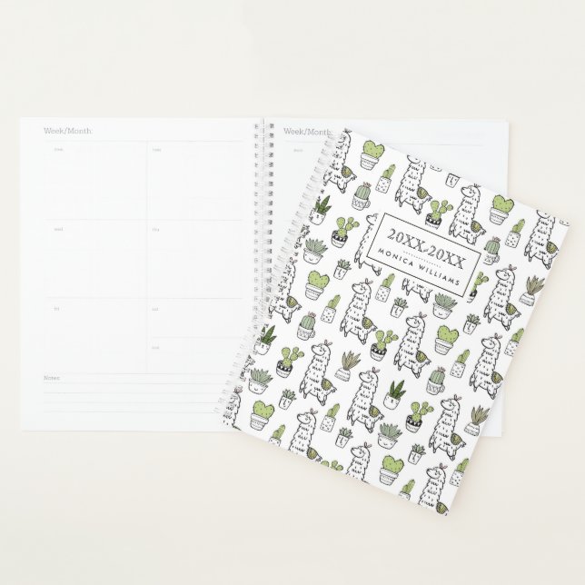 Ajoutez votre nom | Cute Alpaca & Cactus Motif (Devant avec enveloppe)