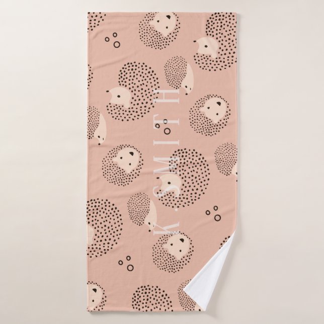 Ajoutez votre nom | Motif de hérisson moderne mign (Serviette de bain)