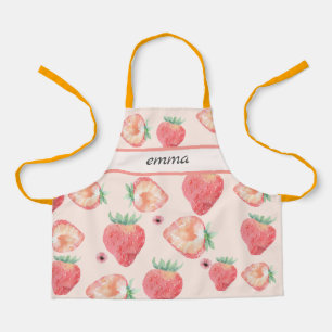 Ajoutez votre nom   tablier fraise rose pour enfan