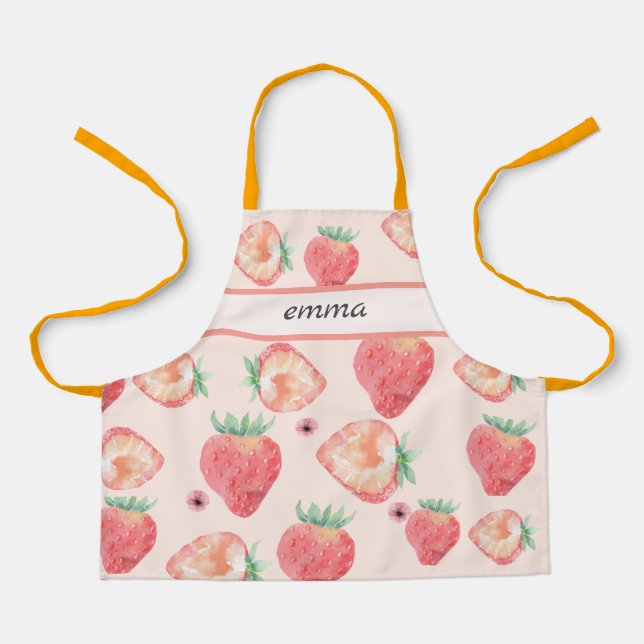 Ajoutez votre nom | tablier fraise rose pour enfan (Recto)