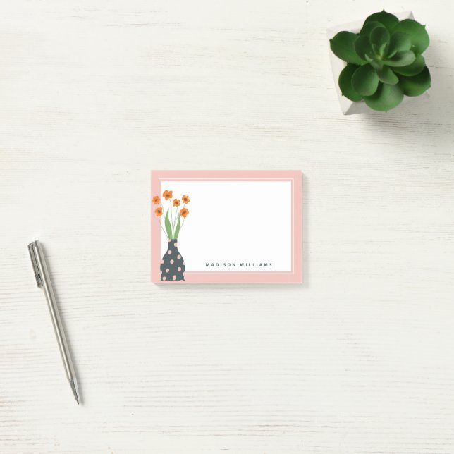 AJOUTEZ VOTRE NOM | Un Vase & Bouquet Post-it Note (Bureau)