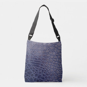 Ajustable Crocodile bleu foncé imprimé en cuir Crossbody Sac