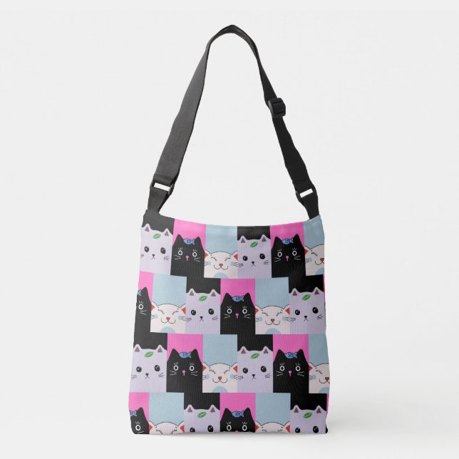 Ajustable Cute Kitty Chats Crossbody Sac (Devant)