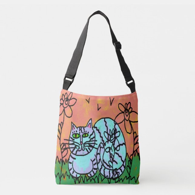Ajustable Garden Kitty Abstrait Cat Art Sac fourre-tout (Devant)