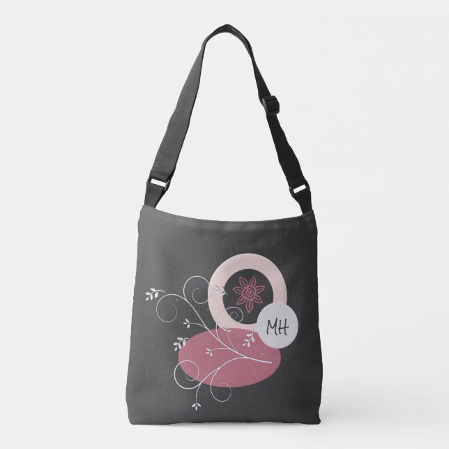 Ajustable Joli Feuilles Abstraits Gris / Sac fourre-tout ros (Devant)
