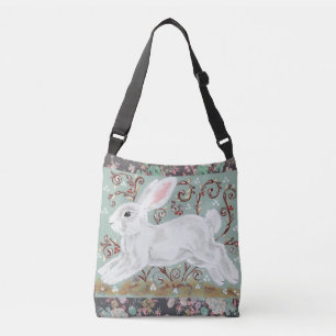 Ajustable Lapin Blanc Lapin Floral Aqua Cross Body Sac fourr