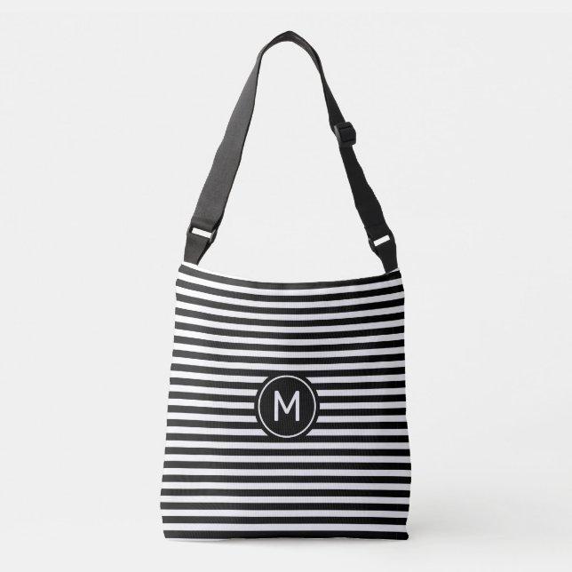 Ajustable Monogramme sur sac croisé rayé noir et blanc (Devant)