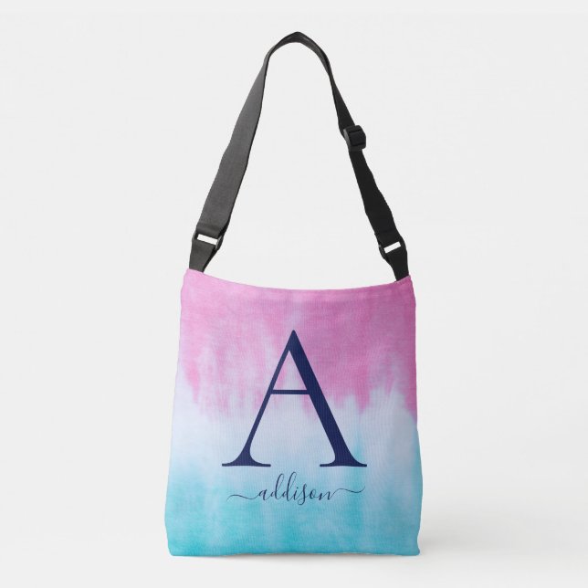 Ajustable Sac carrossable rose Turquoise Cravate-Dye Monogra (Devant)