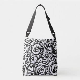 Ajustable Sac croisé floral noir et blanc