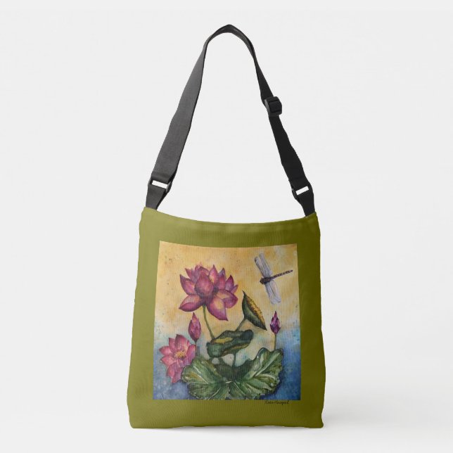 Ajustable Sac de Crossbody d'aquarelle de libellule de Lotus (Devant)