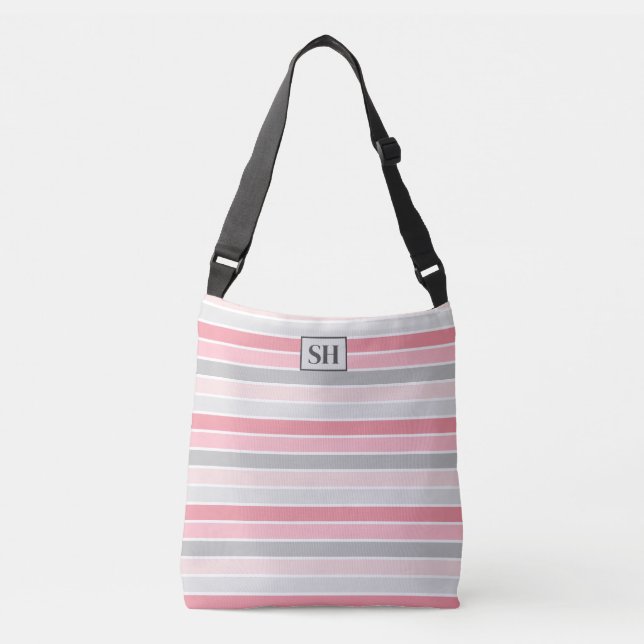 Ajustable Sac fourre-tout à monogramme rayé rose pâle (Devant)