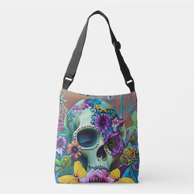 Ajustable sac fourre-tout du crâne de fleurs (Devant)