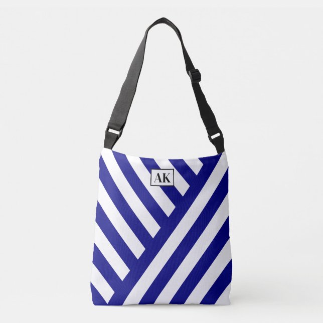 Ajustable Sac fourre-tout Monogramme à rayures bleu et blanc (Devant)