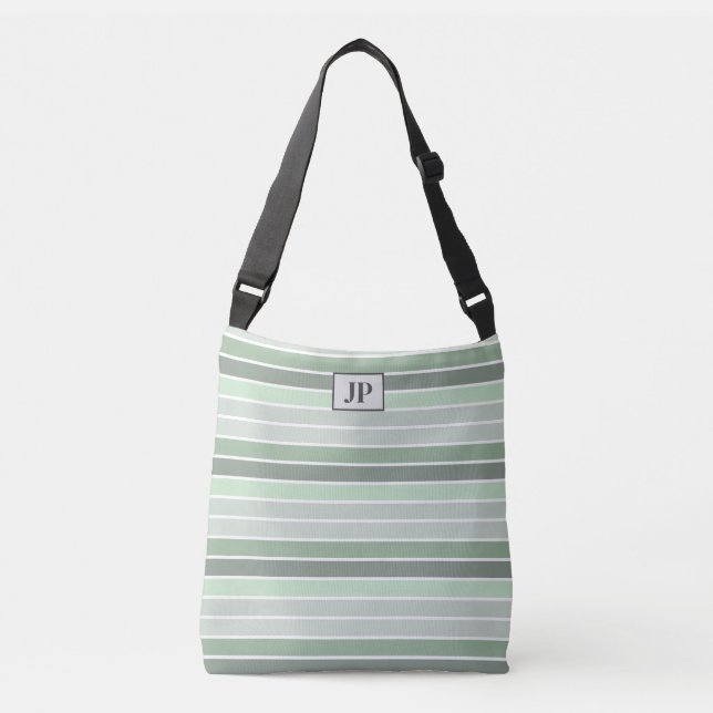 Ajustable Sac fourre-tout monogrammé rayé vert différentes n (Devant)