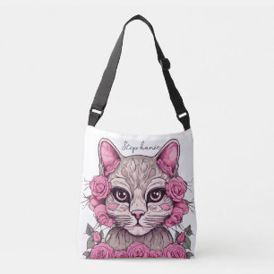 Ajustable Sac fourre-tout personnalisé avec chat et roses ro