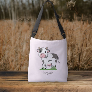 Ajustable Sac fourre-tout rose croisé avec une jolie vache