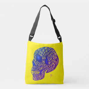 Ajustable Sac jaune avec crâne violet - Crossbody ou fourre-