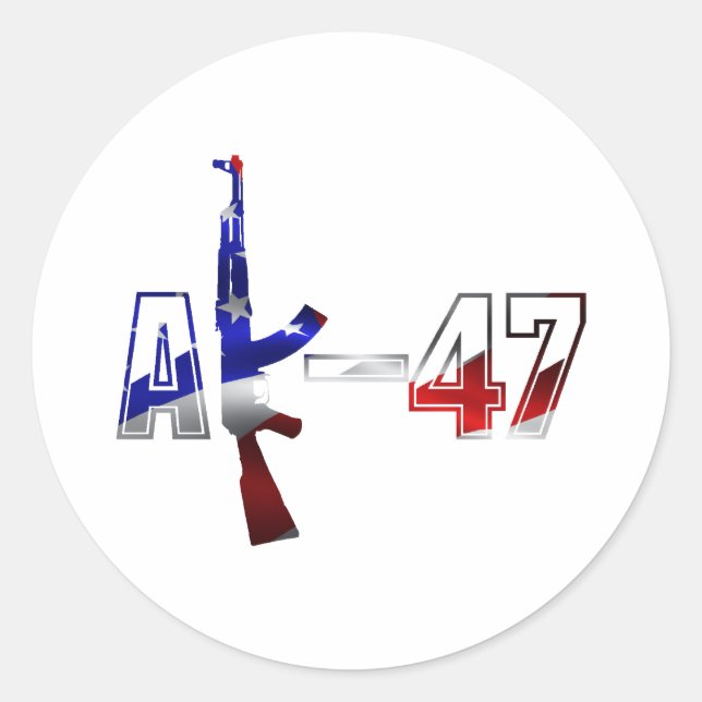 AK-47 AKM Assault Rifle Logo Red White And Blue.pn Classic Round Sticker (Front)