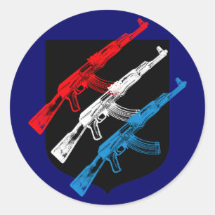AK 47, Red, White and Blue Classic Round Sticker