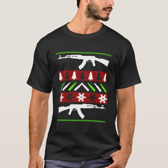 Ak 47 Rifle Ugly Christmas Sweater Funny Gun Long  (Front)