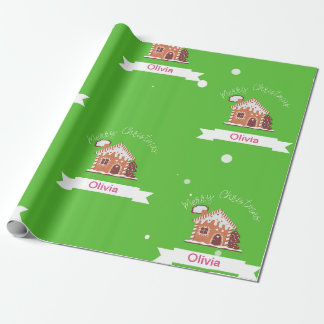 AKA Custom Name Merry Christmas Gingerbread House Wrapping Paper