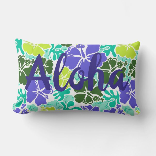 Akahai Hawaiian Hibiscus Tropical Floral Aloha Lumbar Pillow (Front)