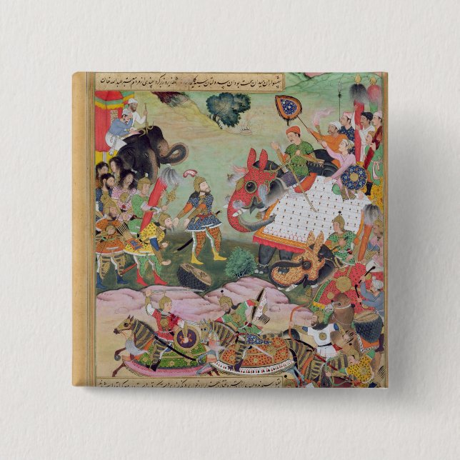 Akbar receiving the drums and standards captured f 2 inch square button (Front)